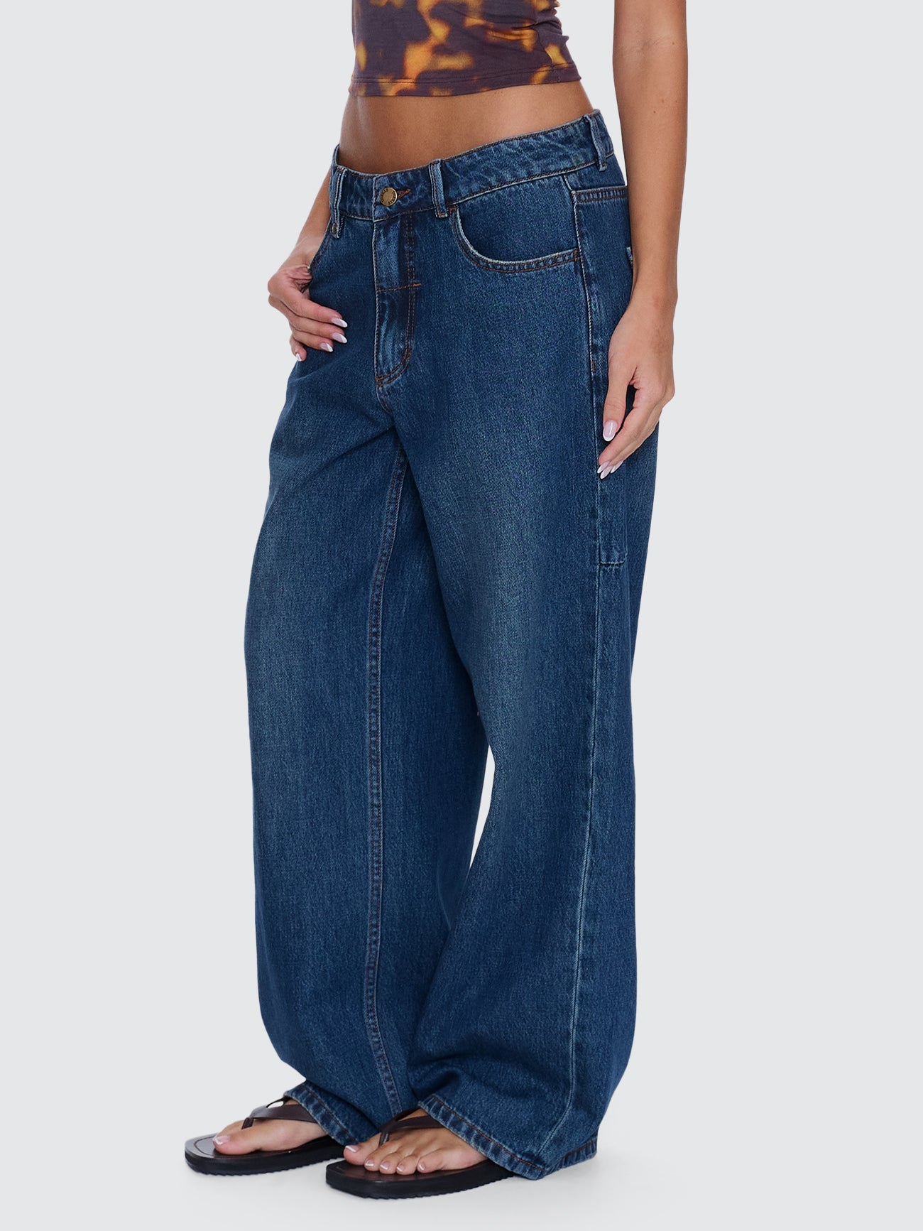 Billie Low Rise Baggy Jean - Teal Blue