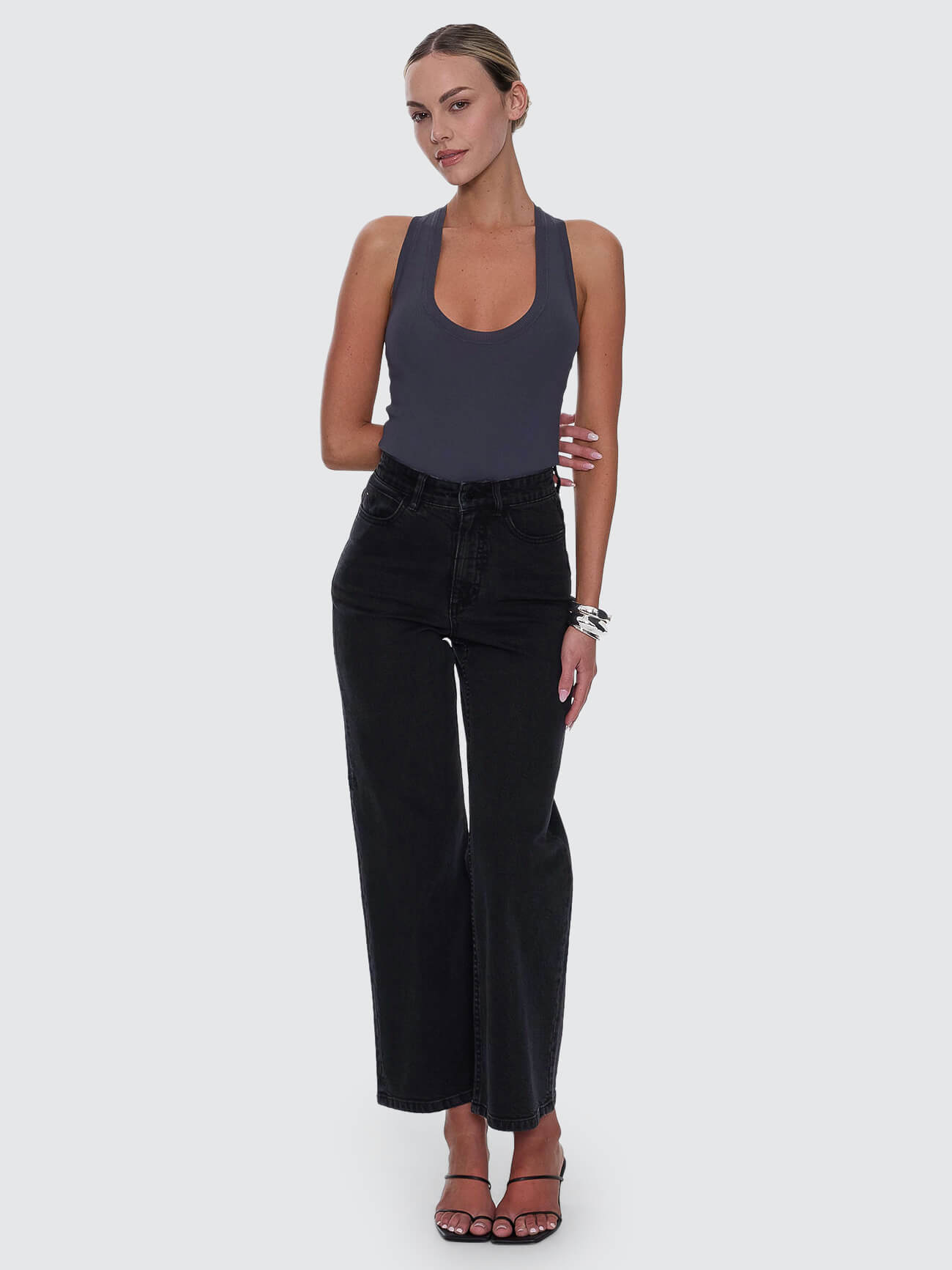 Holly High Rise Stretch Wide Jean - Aged Black 4