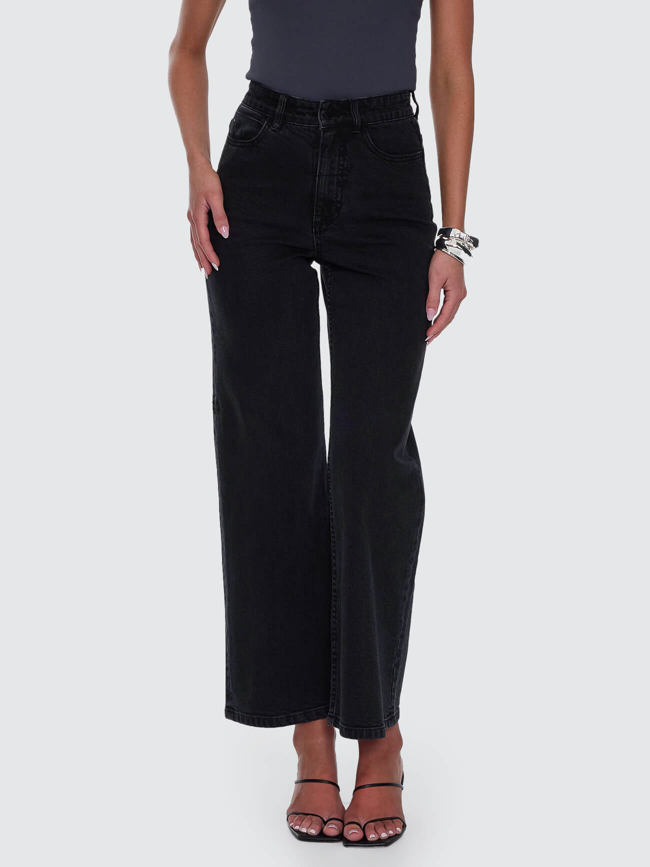 Holly High Rise Stretch Wide Jean - Aged Black 4