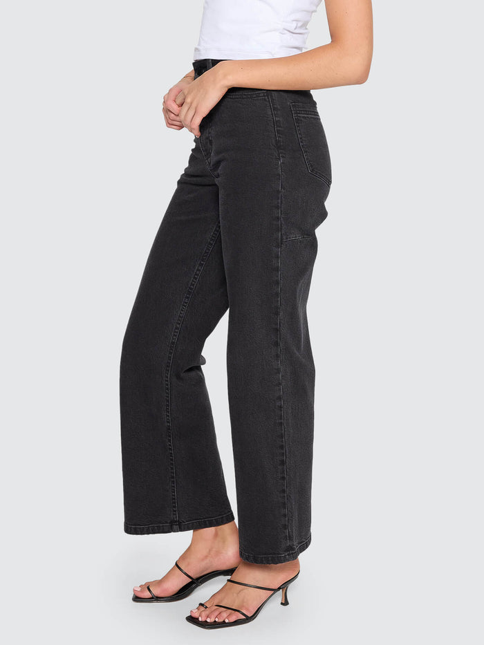 Holly High Rise Stretch Wide Jean - Aged Black