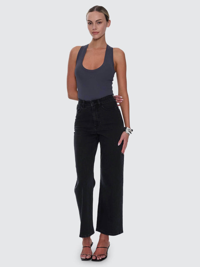 Holly High Rise Stretch Wide Jean - Aged Black 4