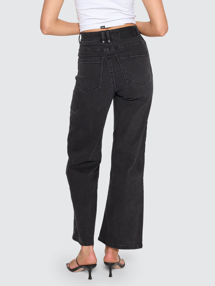 Holly High Rise Stretch Wide Jean - Aged Black