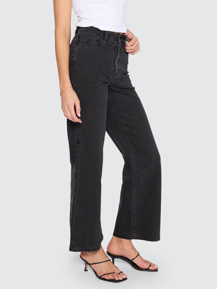 Holly High Rise Stretch Wide Jean - Aged Black