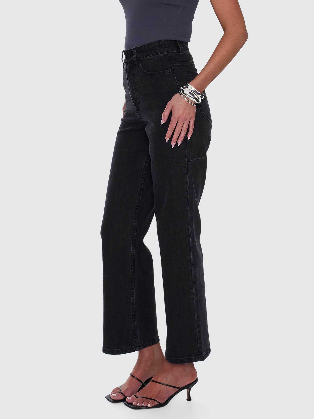 Holly High Rise Stretch Wide Jean - Aged Black 4