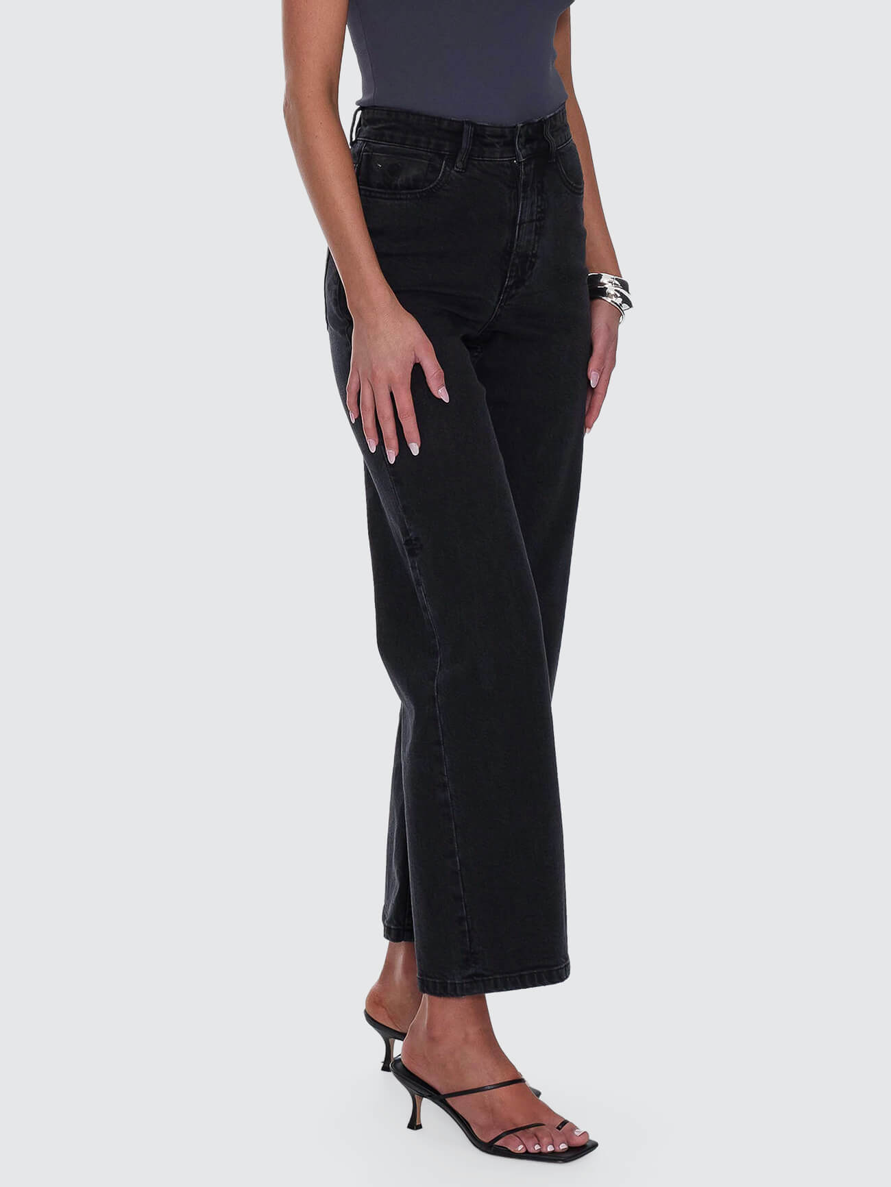 Holly High Rise Stretch Wide Jean - Aged Black 4