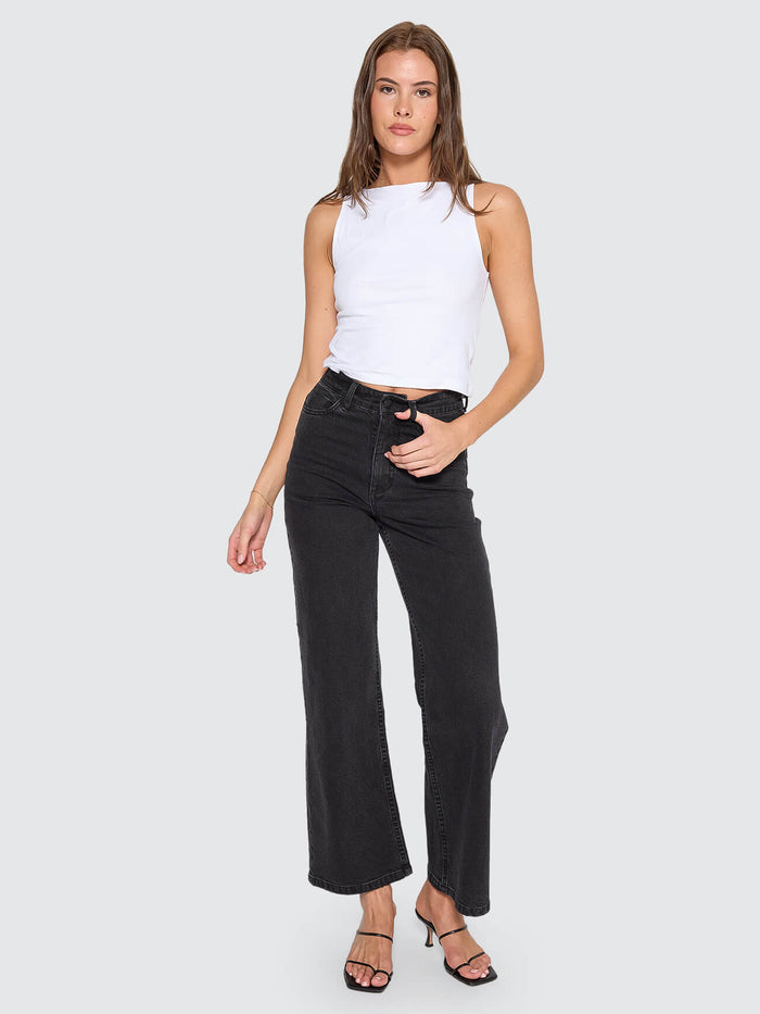 Holly High Rise Stretch Wide Jean - Aged Black