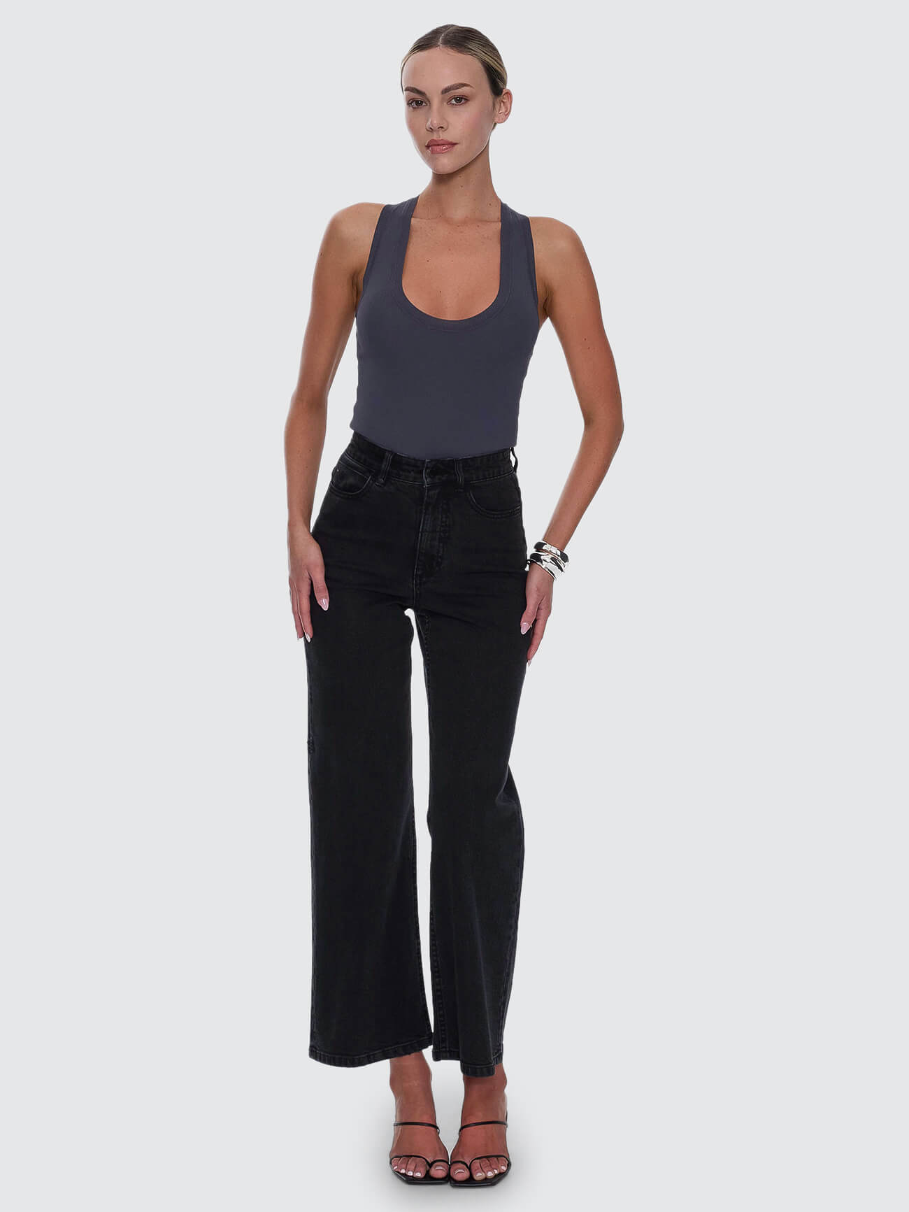Holly High Rise Stretch Wide Jean - Aged Black 4