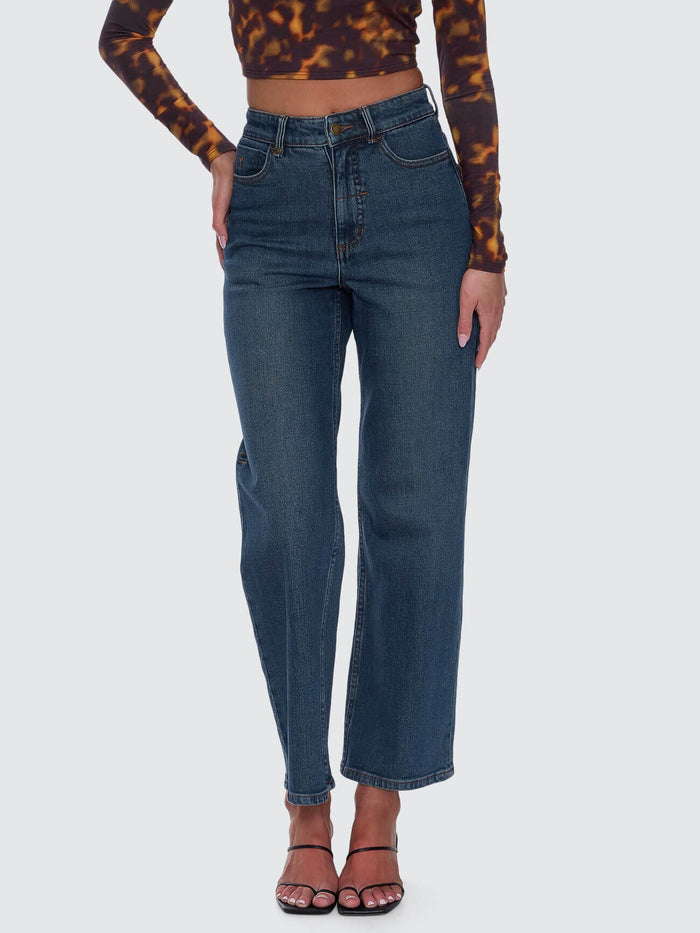 Holly High Rise Stretch Wide Jean - Teal Blue 4