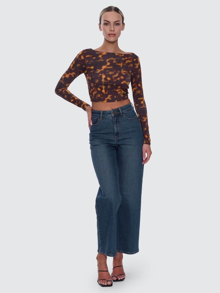 Holly High Rise Stretch Wide Jean - Teal Blue 4