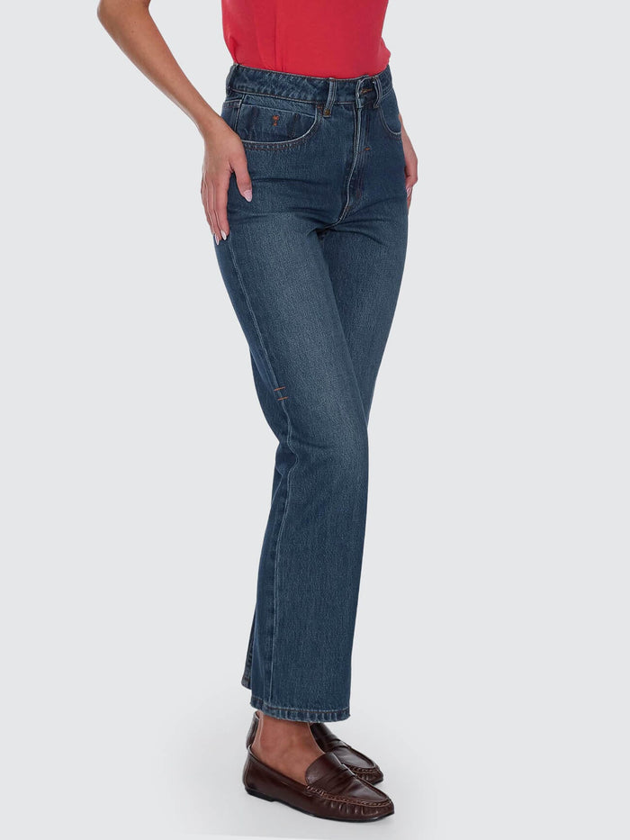 Stevie High Rise Straight Jean - Teal Blue 4