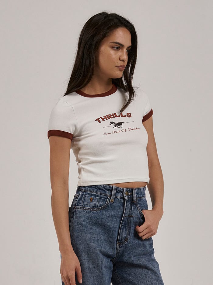 Riding in Paradise Y2K Ringer Tee - Dirty White