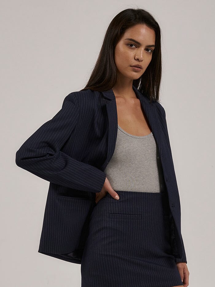 Gabrielle Pinstripe Blazer Station Navy Thrills Co. Thrills Co