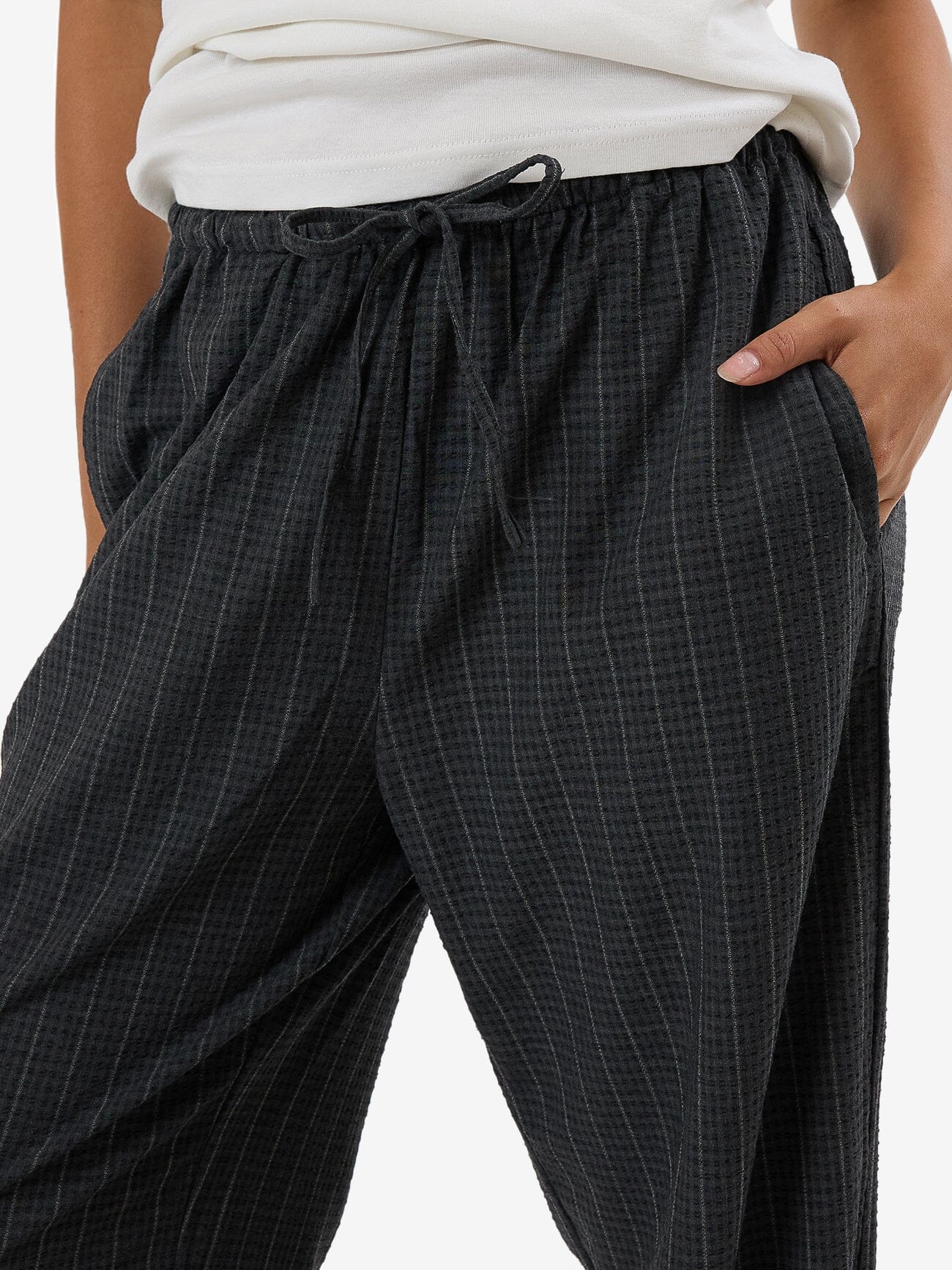 Colby Drawstring Pant - Charcoal Pinstripe 4