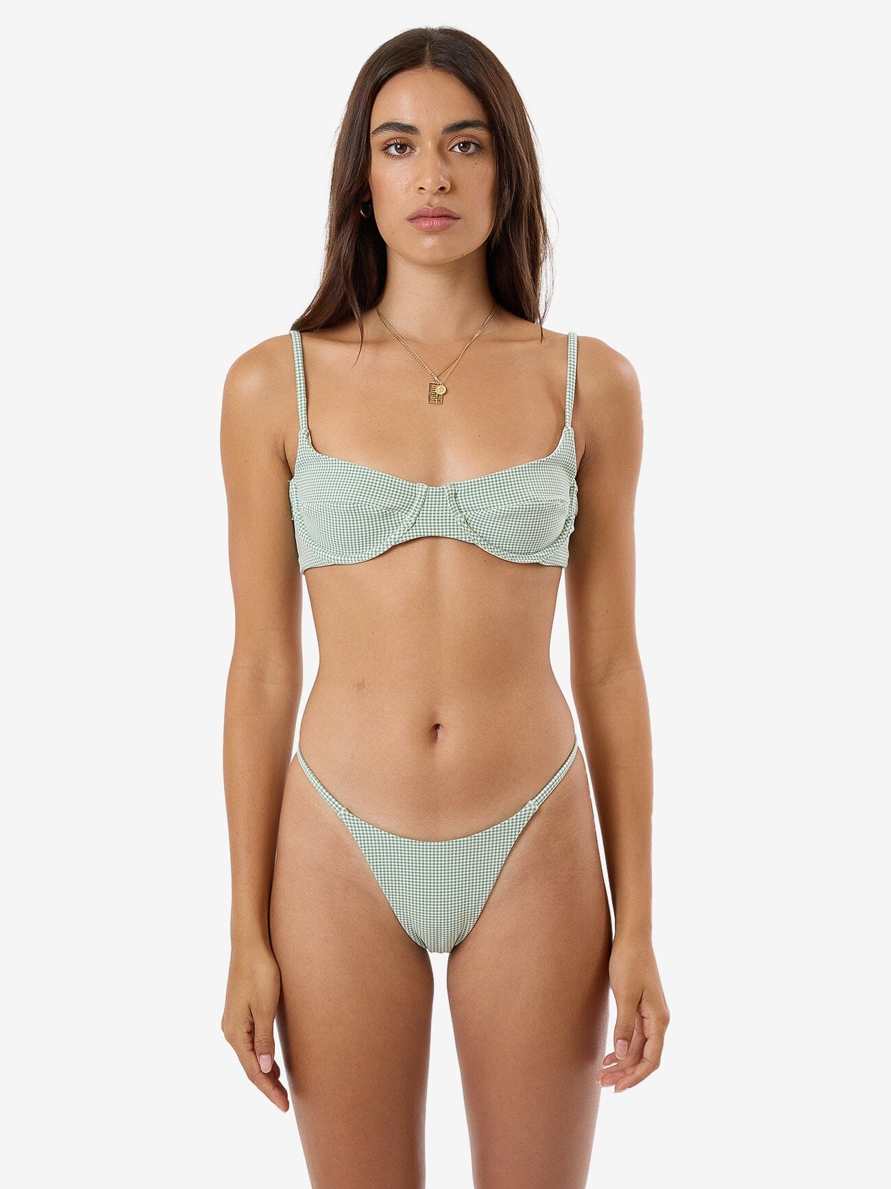 Lou Gingham Underwire Bikini Top - Elm Green 4