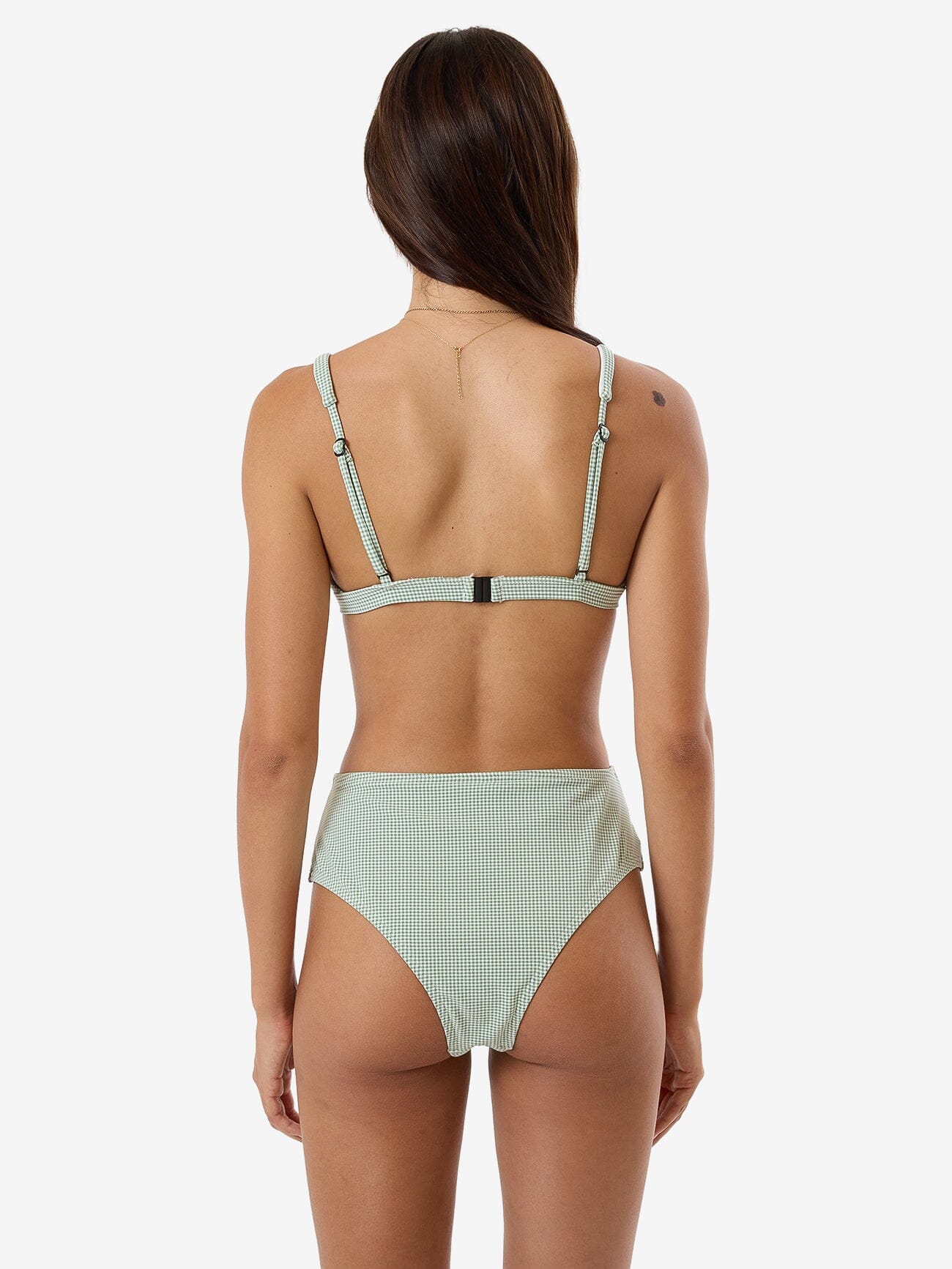 Lou Gingham Tall Triangle Bikini Top - Elm Green 4