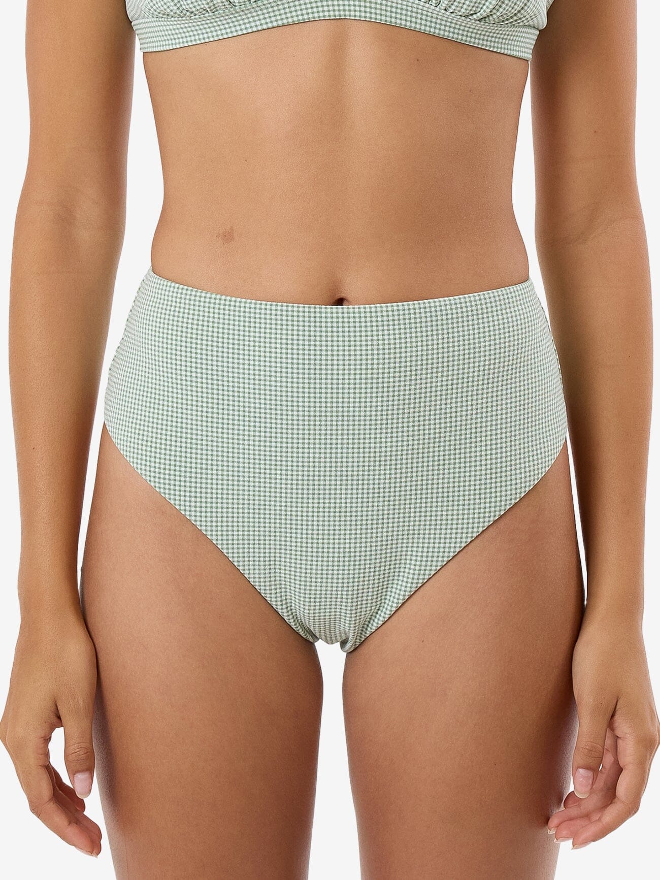 Lou Gingham High Waist Bikini Bottom - Elm Green 4