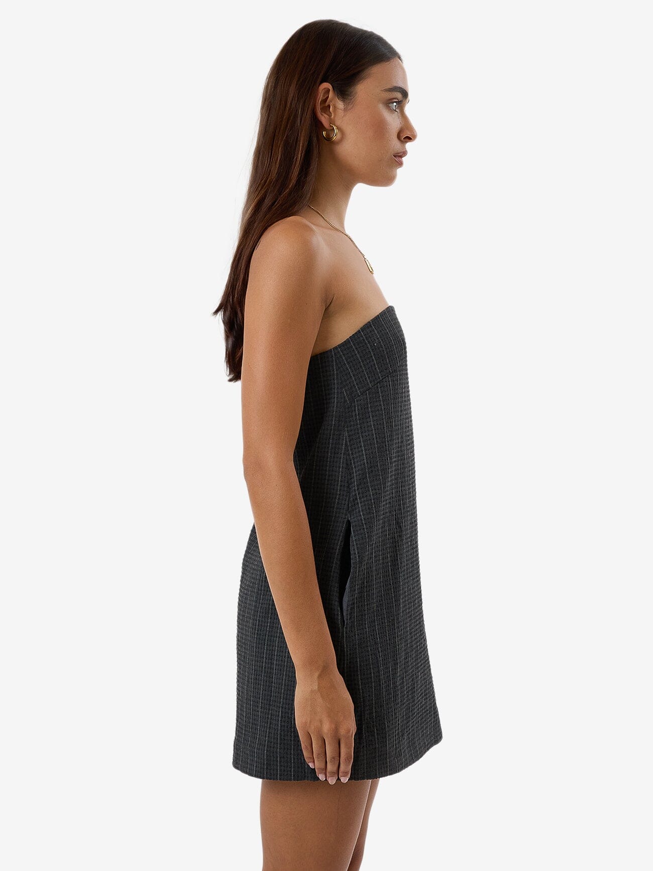 Colby Strapless Dress - Charcoal Pinstripe 4