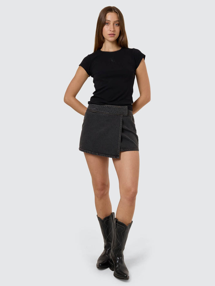 Night Shift Wrap Mini Skirt - Ash Black