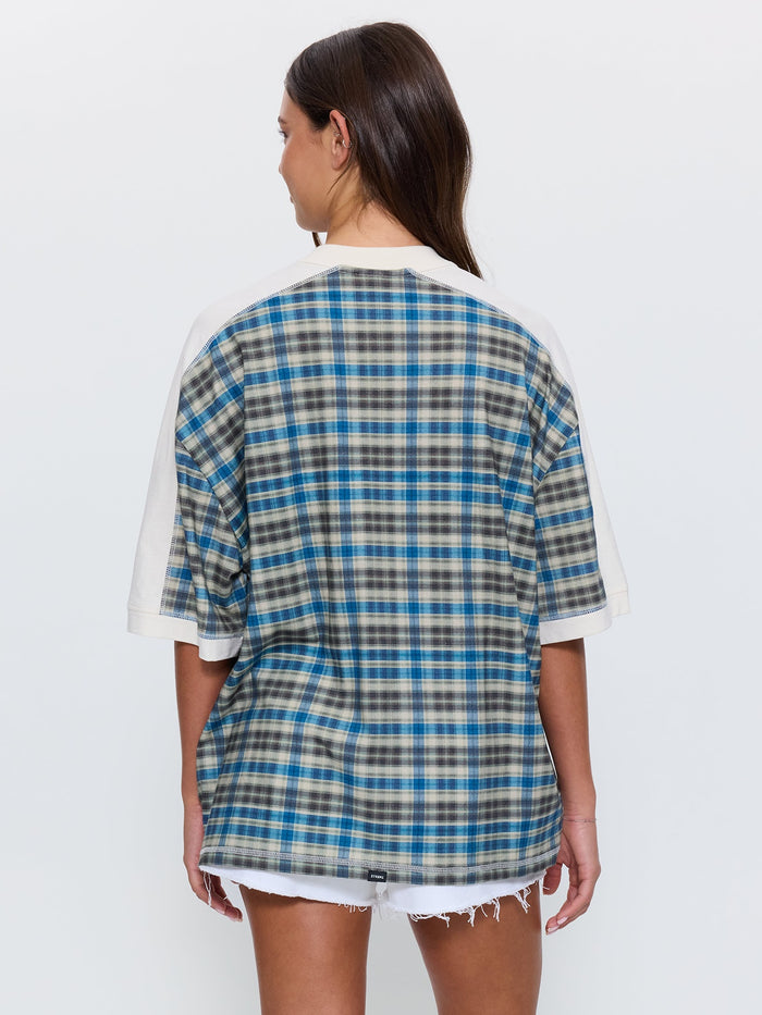 Desert Reverb V Neck Oversized Tee - Dusty Blue