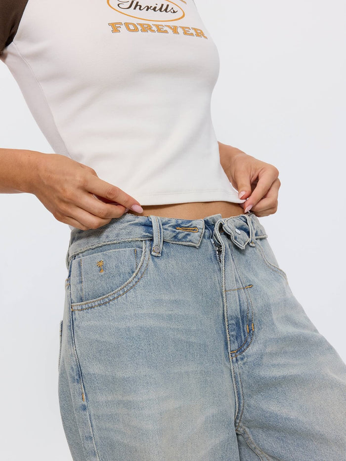 Murphy Folded Waist Baggy Jean - Light Granite Blue