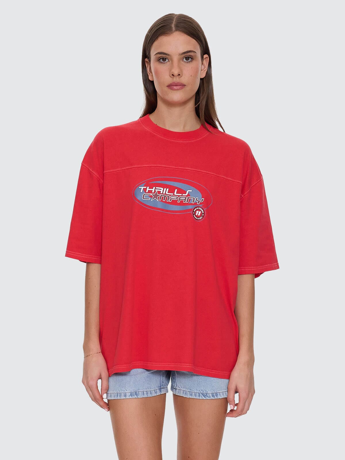 Track Record Oversized Tee - Flame Red | Thrills Co.