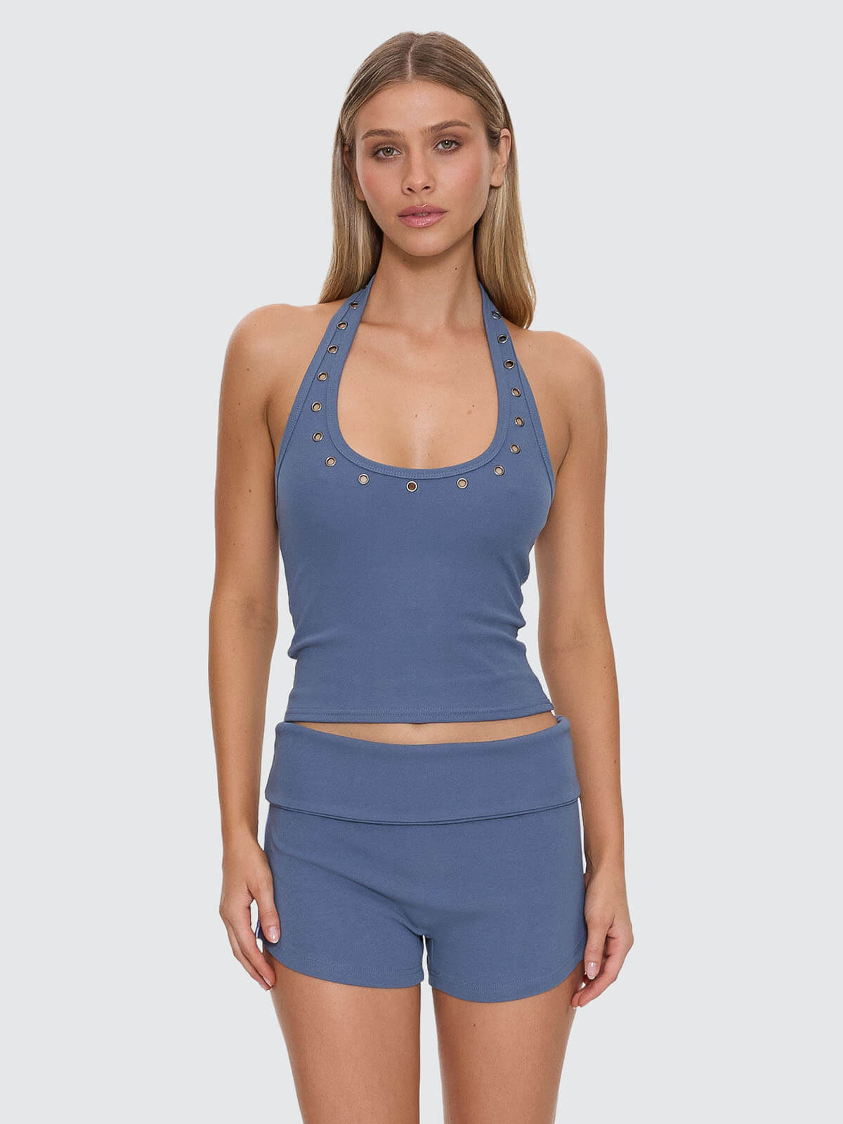 Living Easy Eyelet Halter Top - Bluefin 4