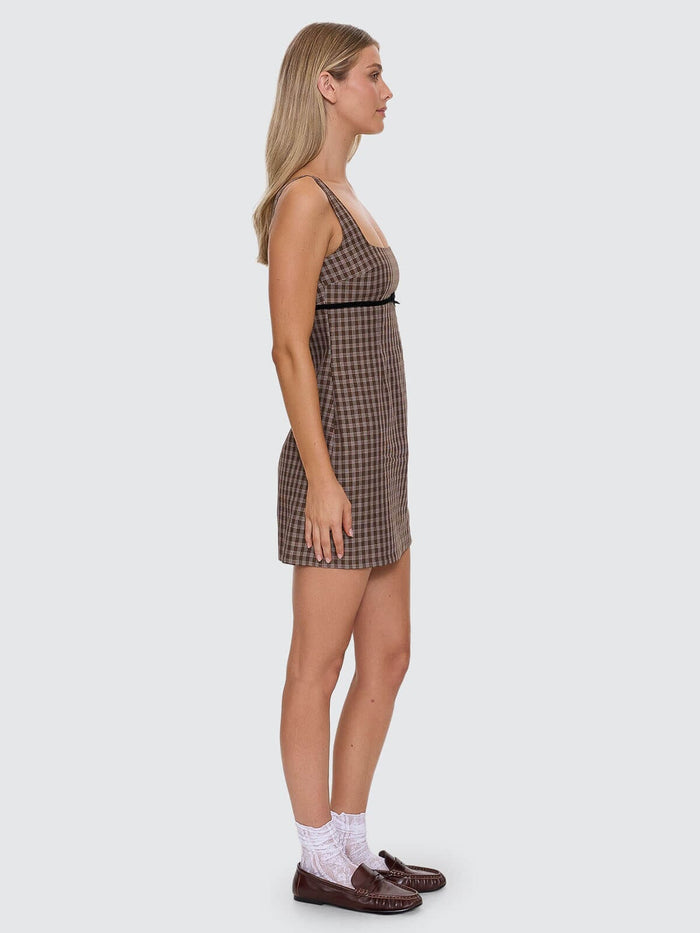 State Of Mind Check Dress - Postal Brown 4