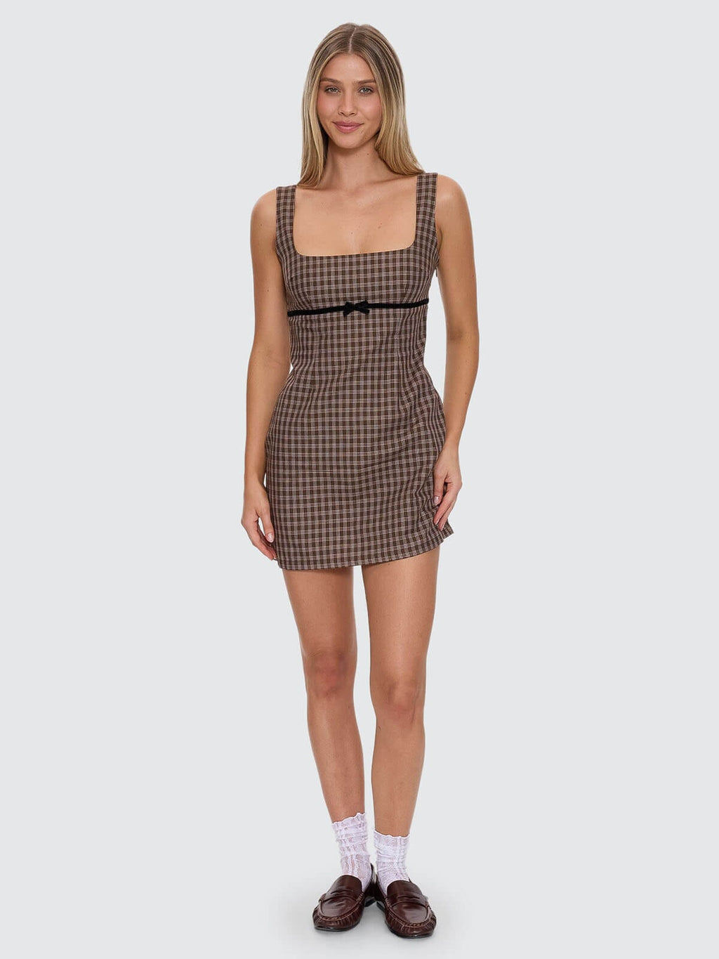 panola mini dress in micro check brown State Of Mind - Postal Color:Peridot Bouquet Crafted from a blend Color Name:CANDIED GINGER Best Color Combos for