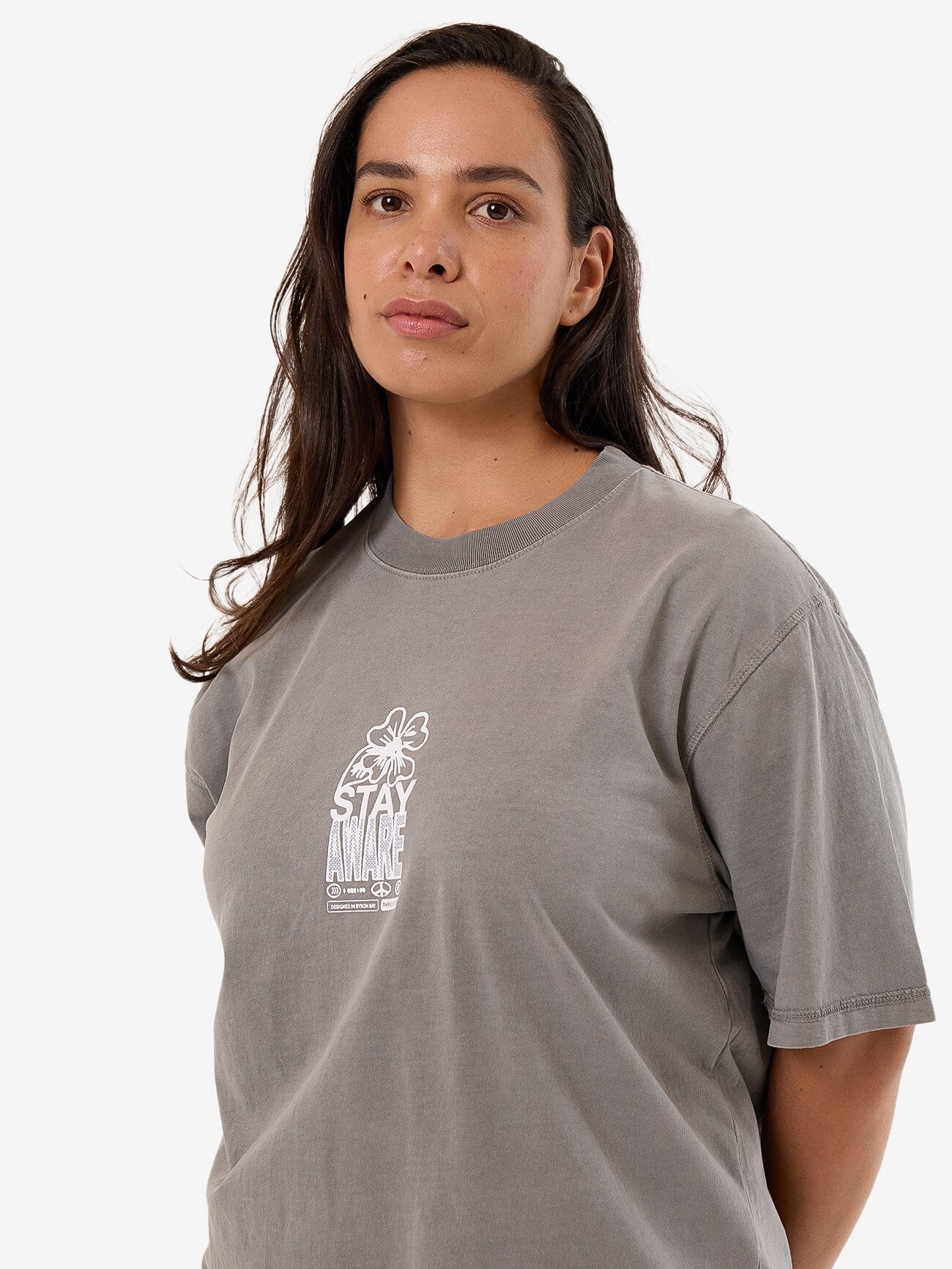 Stay Aware Square Tee - Washed Grey