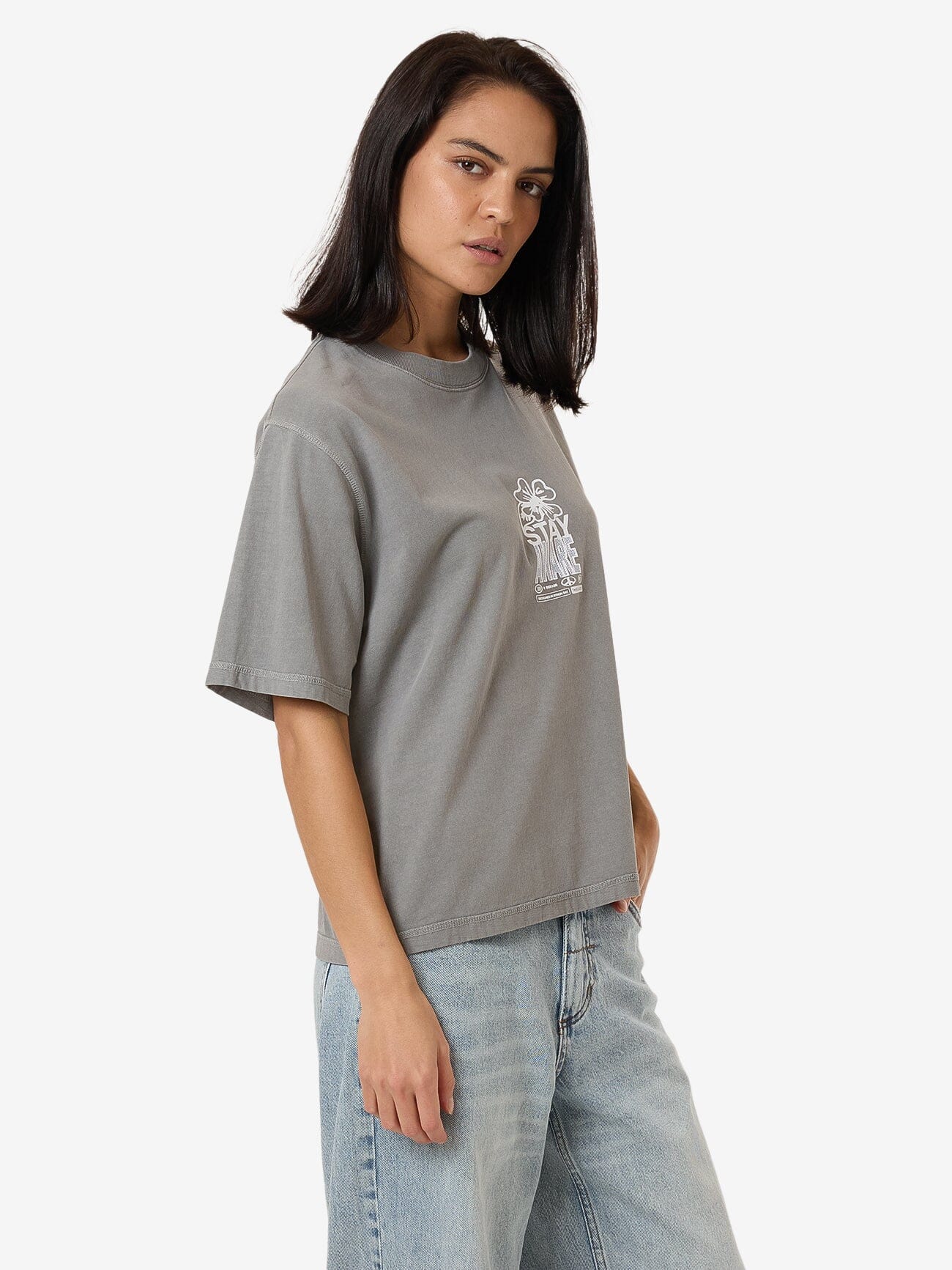 Stay Aware Square Tee - Washed Grey 4