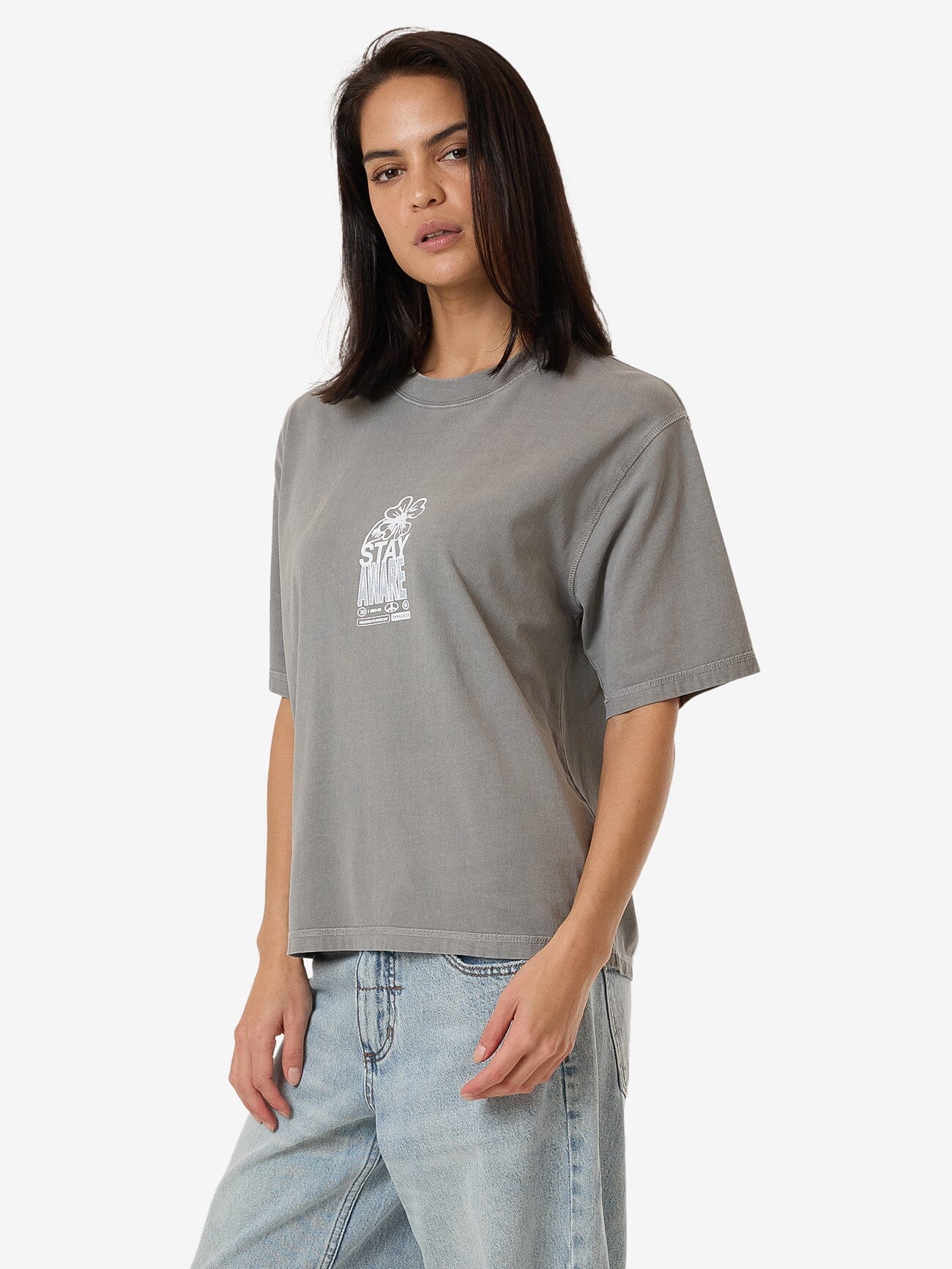 Stay Aware Square Tee - Washed Grey 4