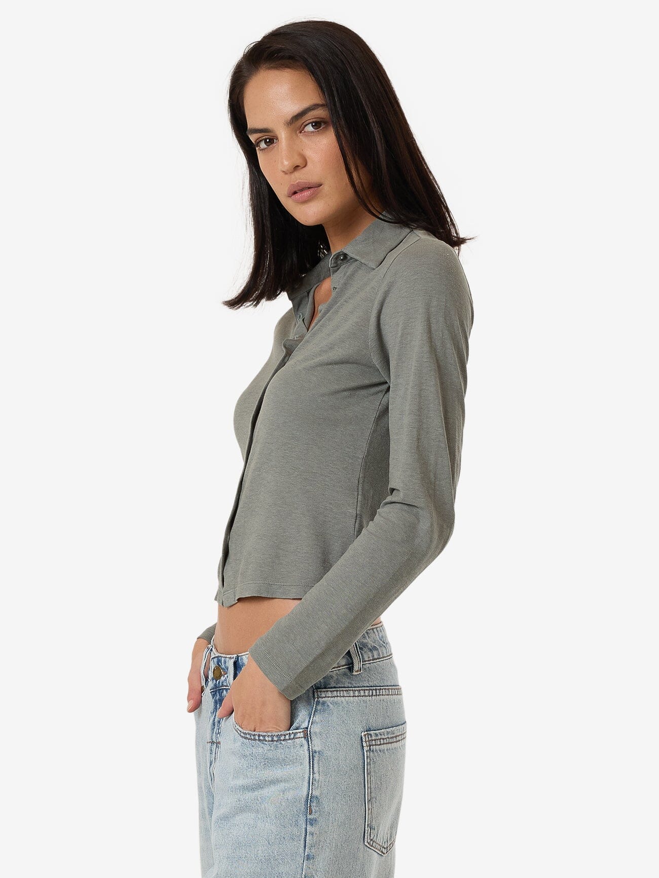 Hemp Collared Long Sleeve - Green Smoke 4