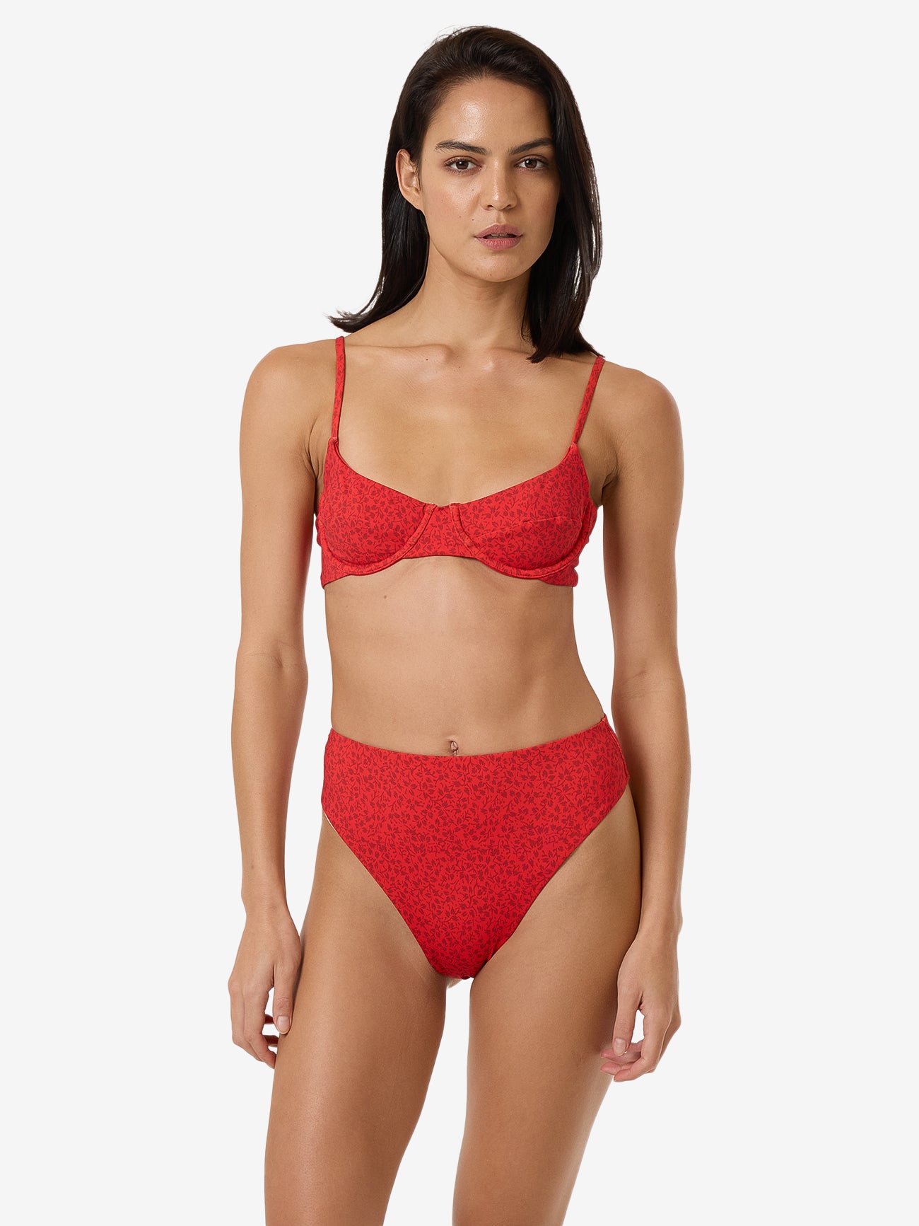 Zinnia 90S High Cut Bikini Bottom - Flame Red 4