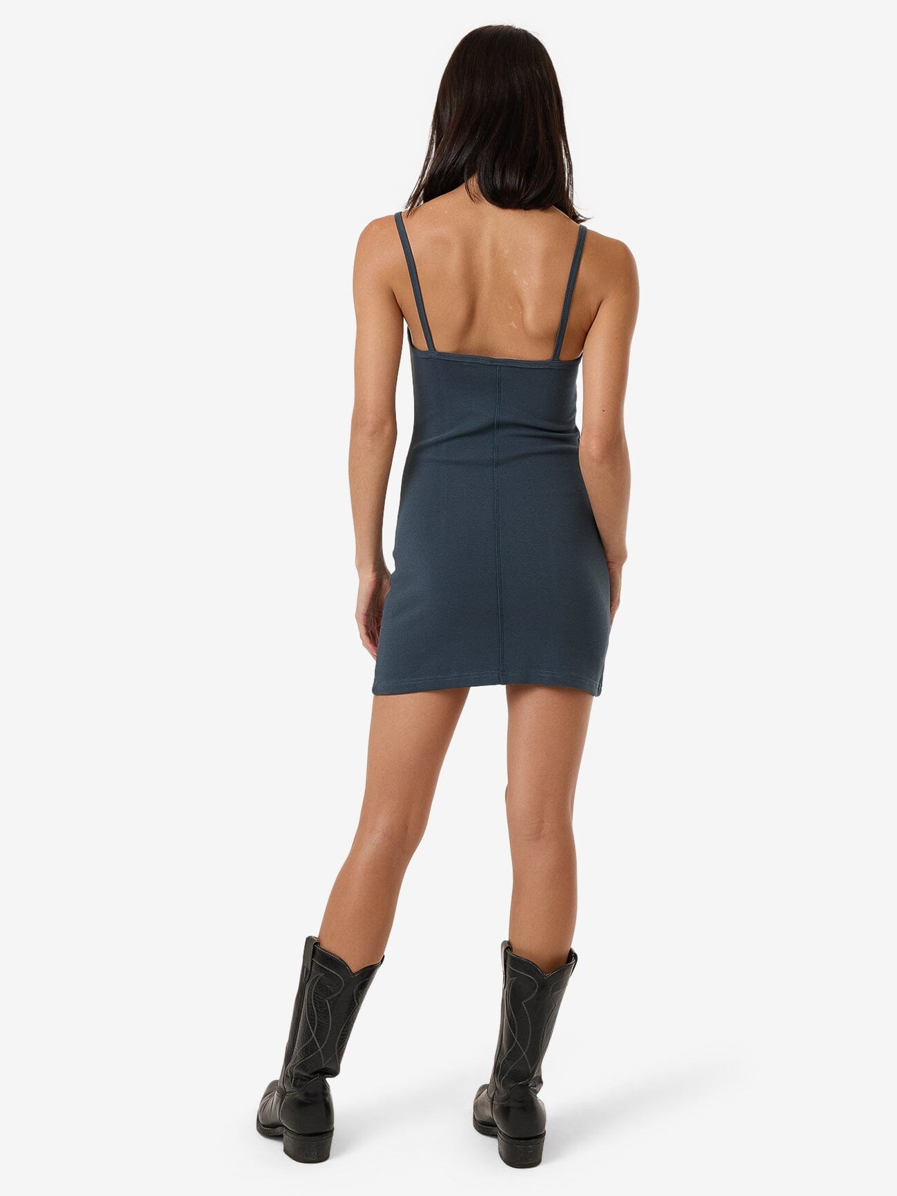 Rib Seam Mini Dress - Dark Slate 4