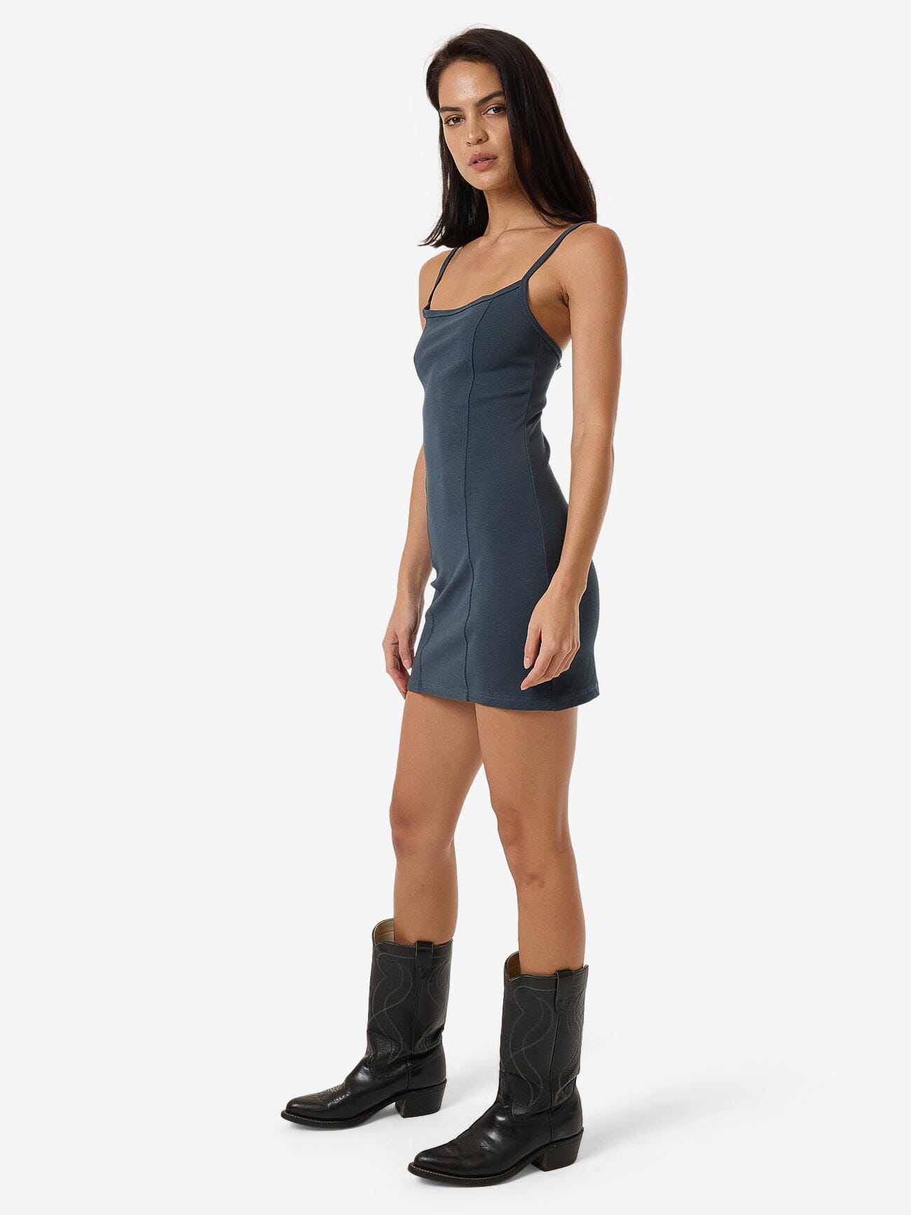 Rib Seam Mini Dress - Dark Slate 4