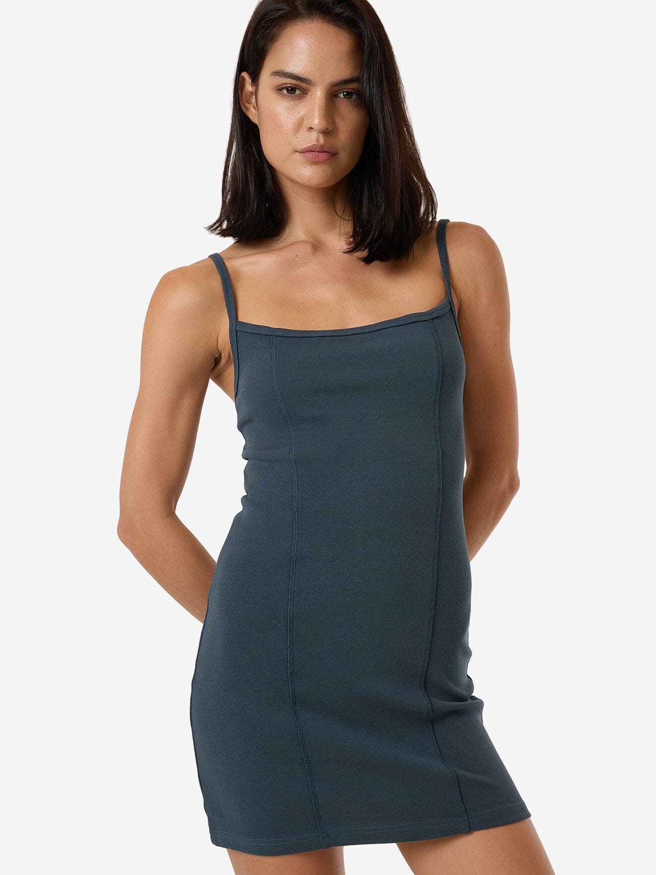 Rib Seam Mini Dress - Dark Slate 4