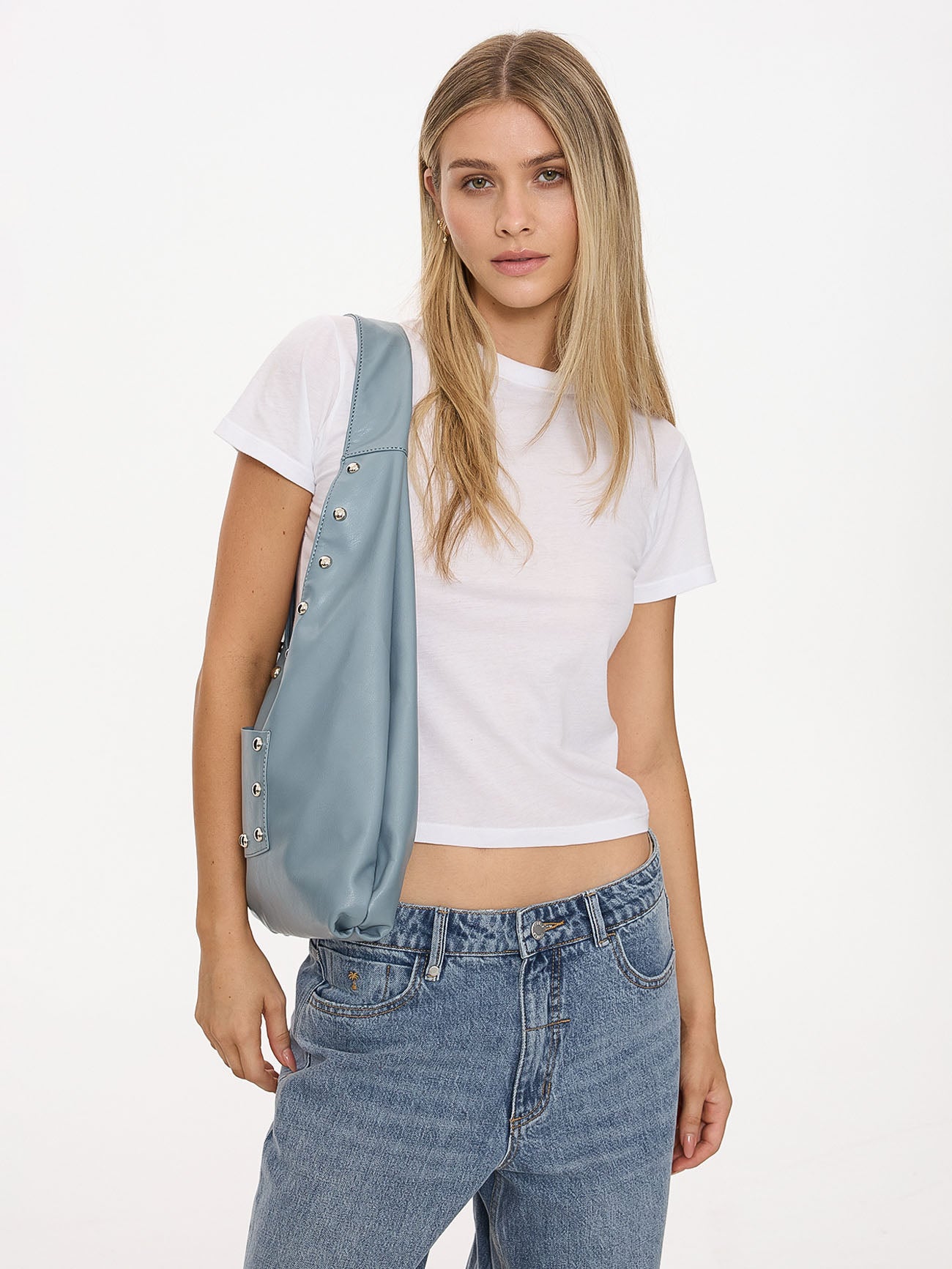 Wish Me Luck Studded Shoulder Bag - Dark Grey Blue