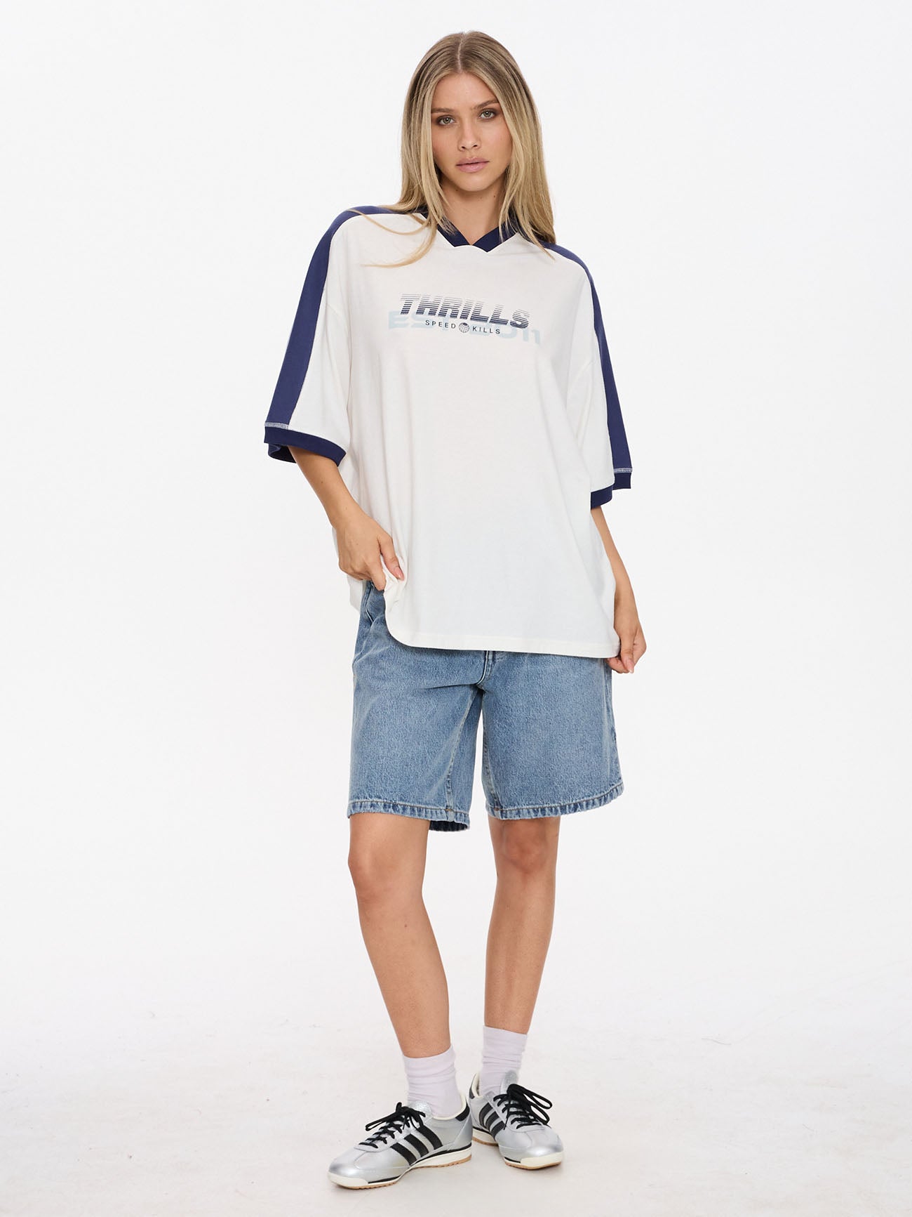 Speed Kills V-Neck Oversized Tee - Dirty White 4