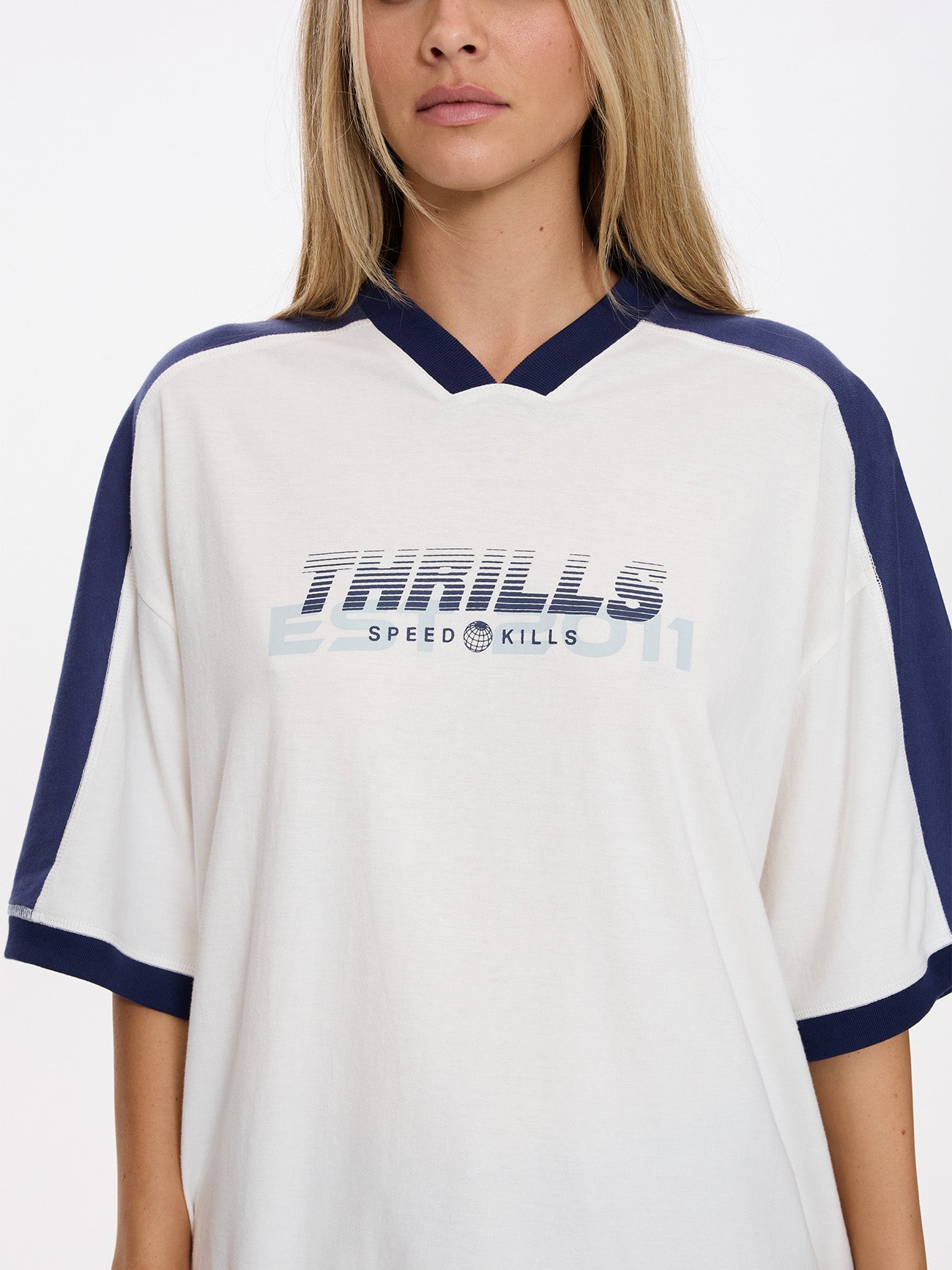 Speed Kills V-Neck Oversized Tee - Dirty White 4