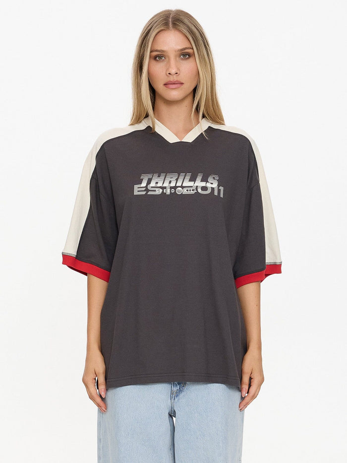 Speed Kills V-Neck Oversized Tee - Merch Black 4