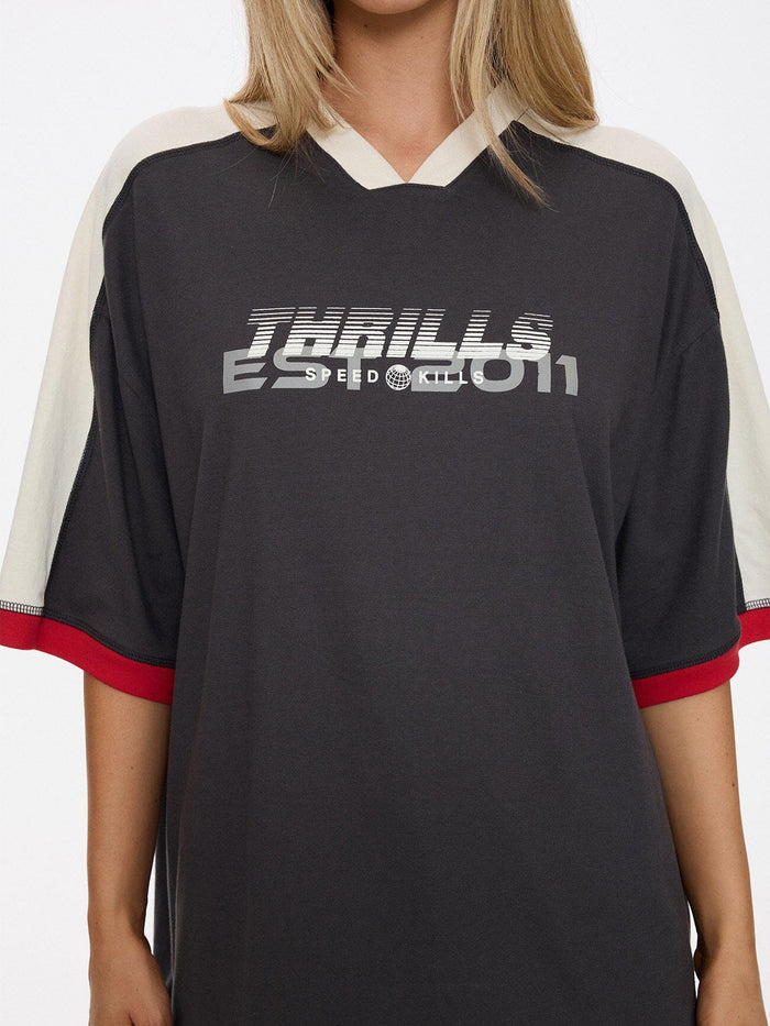 Speed Kills V-Neck Oversized Tee - Merch Black 4