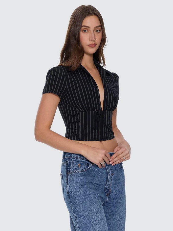 Unwind Stripe Short Sleeve Shirt - Black