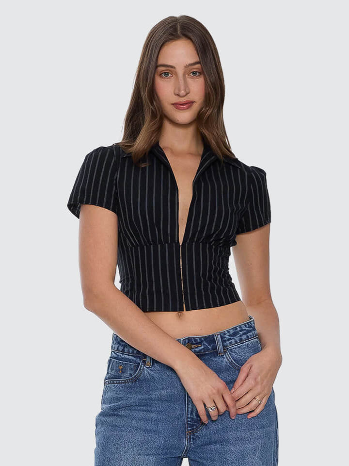 Unwind Stripe Short Sleeve Shirt - Black
