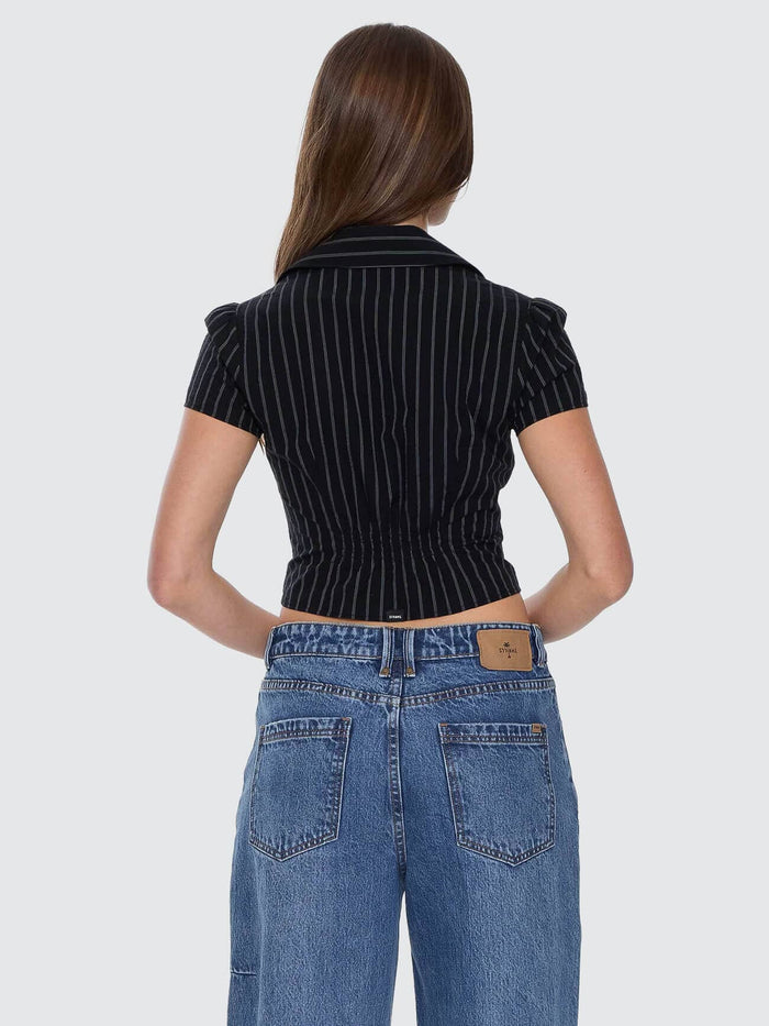 Unwind Stripe Short Sleeve Shirt - Black