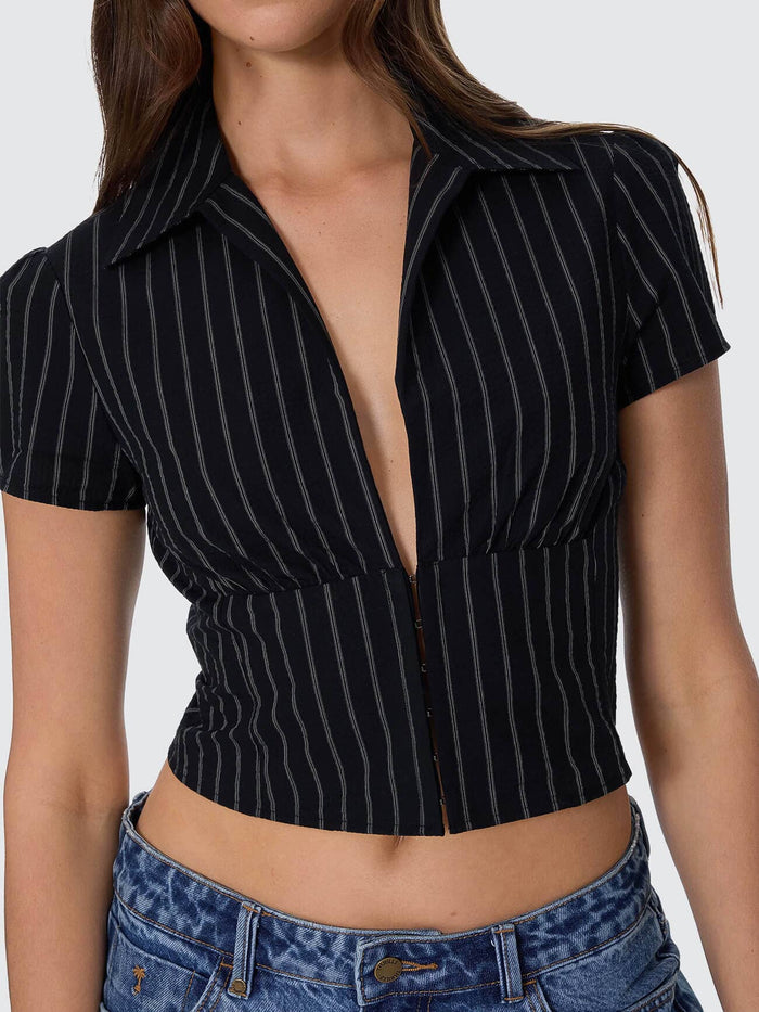 Unwind Stripe Short Sleeve Shirt - Black
