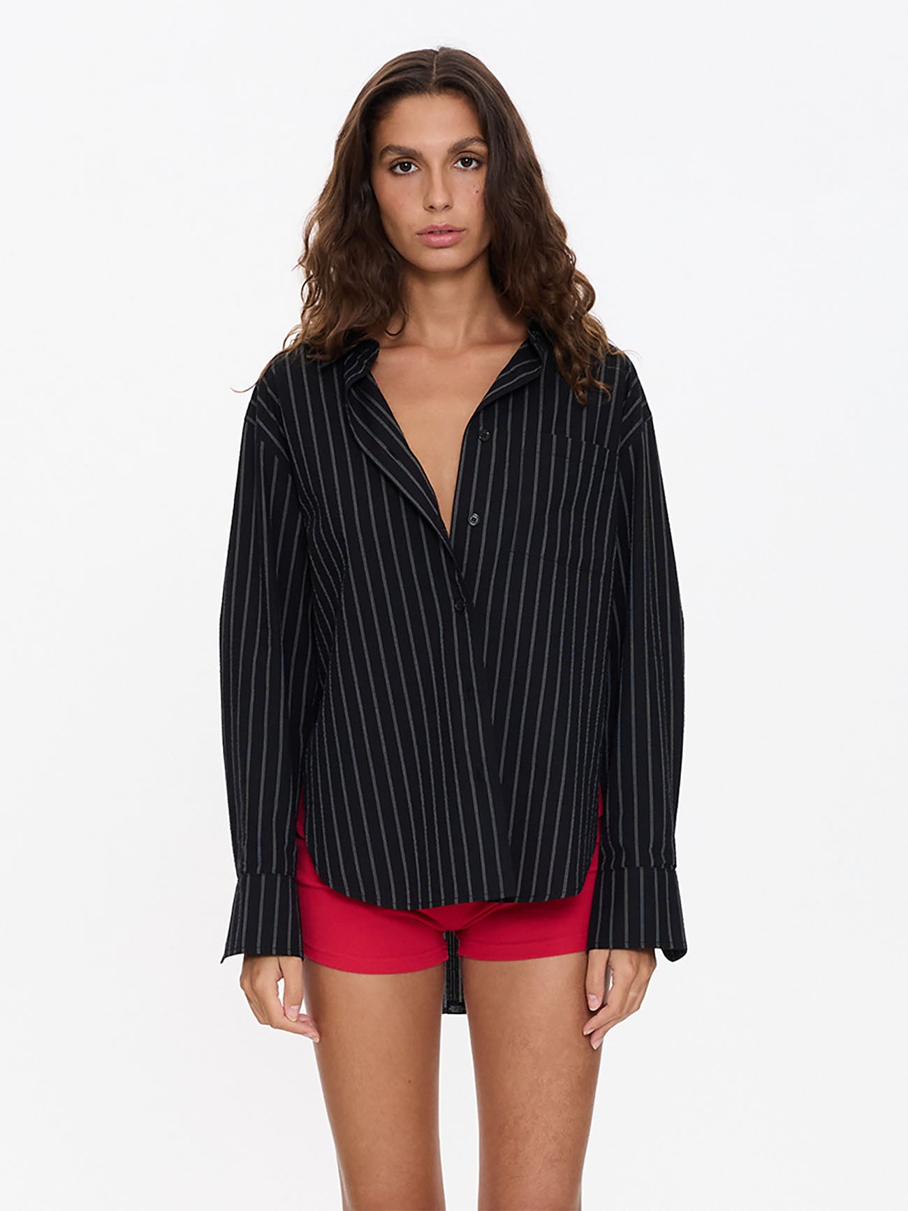 Unwind Stripe Oversized Shirt - Black 4