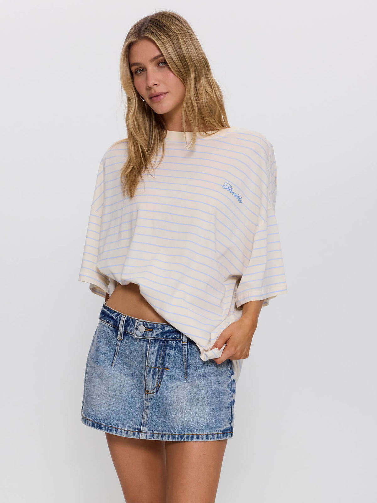 Coastal Slouch Tee - Placid Blue Stripe 4