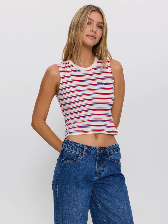 Multi Stripe Mini Muscle Tank - Red Royal Stripe 4