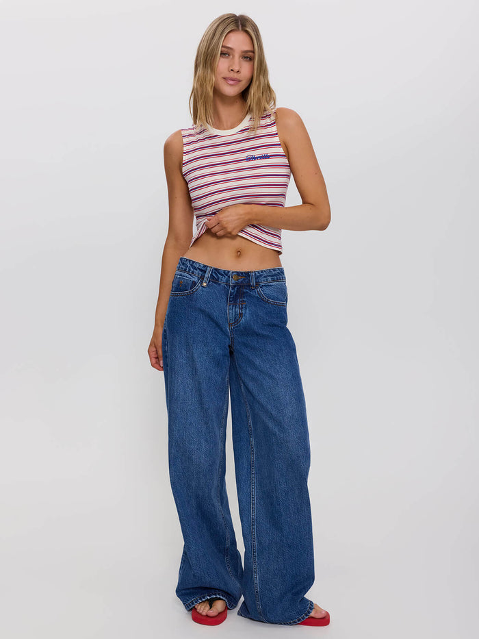Multi Stripe Mini Muscle Tank - Red Royal Stripe 4