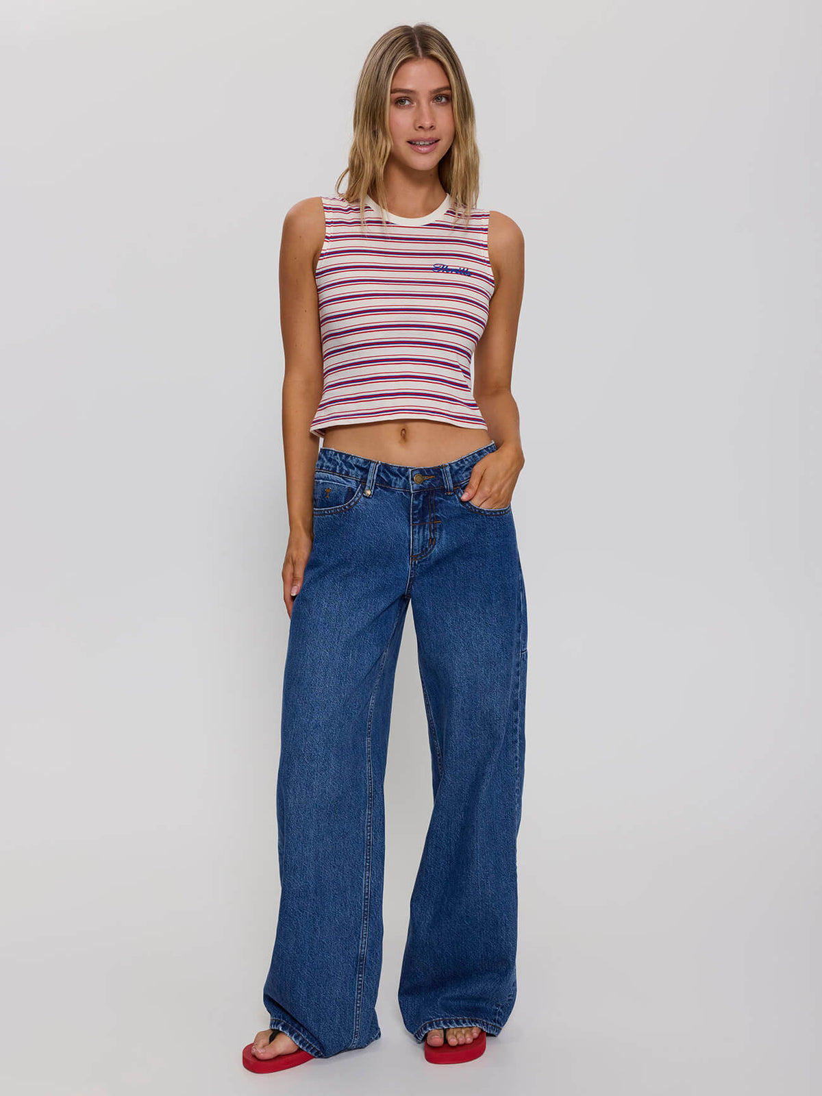 Multi Stripe Mini Muscle Tank - Red Royal Stripe 4